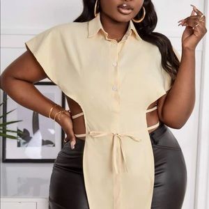 Cute tan top, tie on the side